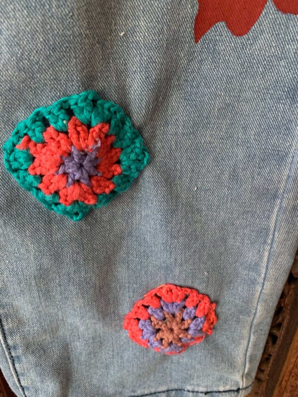 Custom One-of-a Kind Upcycle Jeans size large - Picture 6 of 10